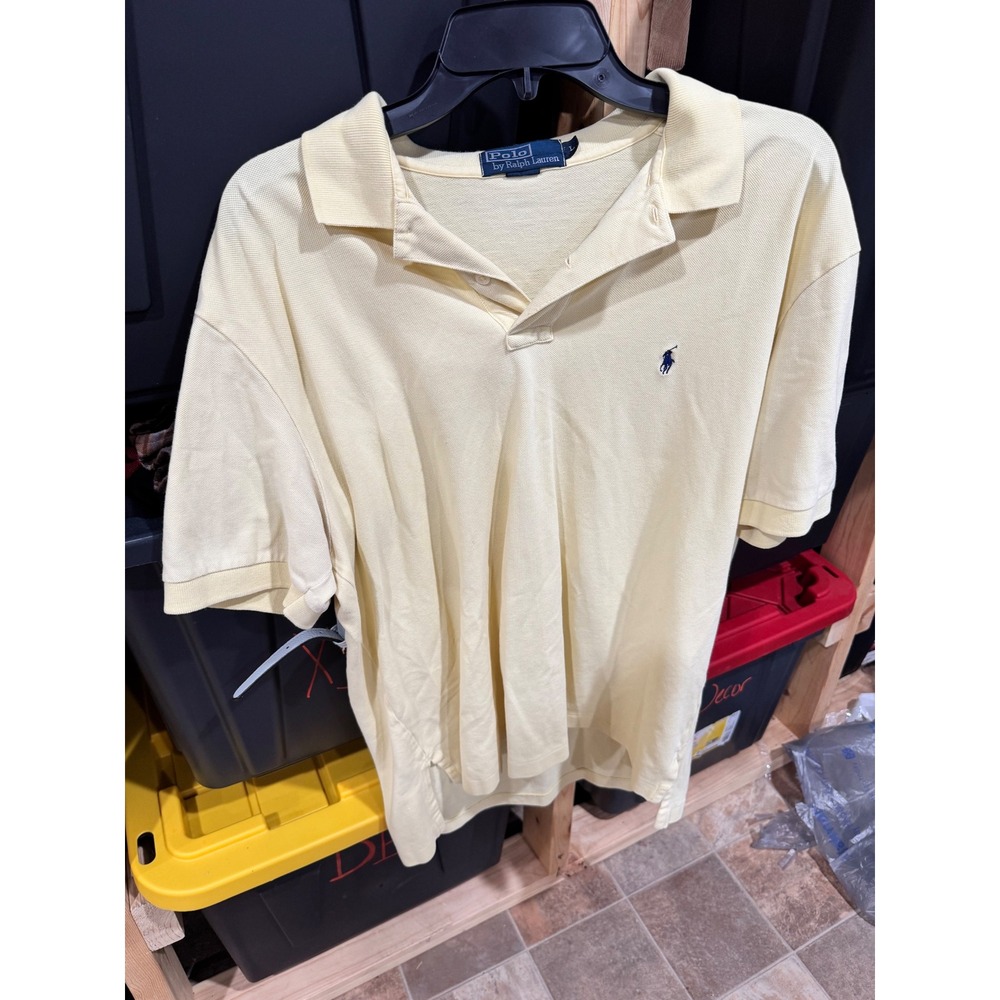Polo Ralph Lauren Mens Large Yellow Short Sleeve Pique Cotton Pony Logo Polo